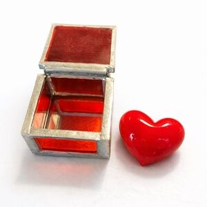 Handmade Red Glass Trinket Box with Heart | Stained Glass Keepsake | Love Gift